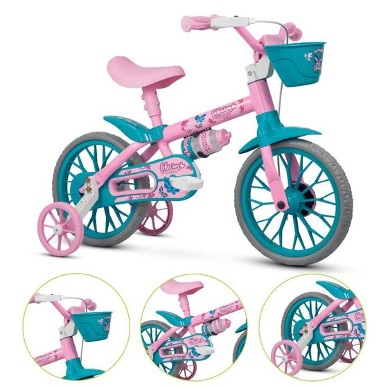 Imagem de Bicicleta Aro 12 Com Cestinha Meninas Bike Rosa Rodinhas