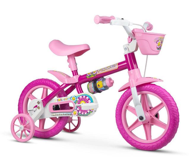 Imagem de Bicicleta Aro 12 Infantil Com Rodinhas Flower Nathor