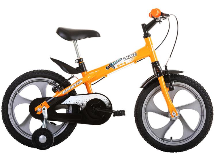 Bicicleta Aro 16 Infantil Houston Ludi Laranja com Rodinhas Freio V ...