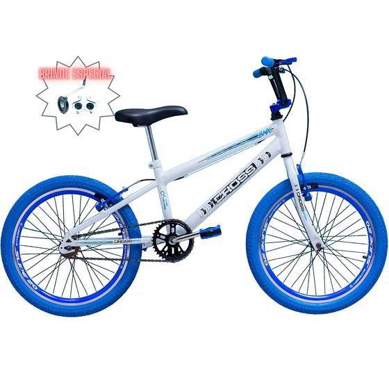 Bicicleta Aro 20 Bmx Cross Freestyle Aero Branca com Pneu Azul Menor preço em Bicicleta Aro 20 Bmx Cross Freestyle Aero Branca com Pneu Azul