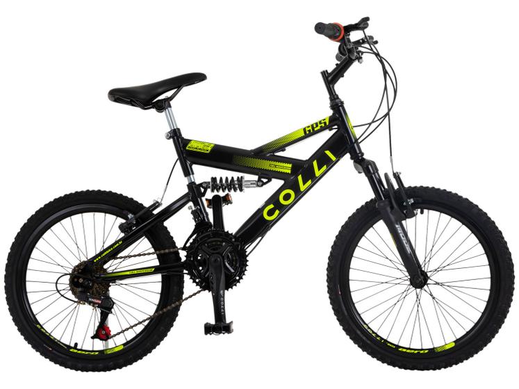 Bicicleta Aro 20" Colli GPS Freio V-Brake de Aço Carbono Suspensão Dupla Menor preço em Bicicleta Aro 20" Colli GPS Freio V-Brake de Aço Carbono Suspensão Dupla