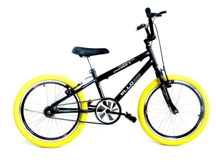 Bicicleta Aro 20 Tipo Cross Free Style Bmx Preta/Amarelo - Ello Bike Menor preço em Bicicleta Aro 20 Tipo Cross Free Style Bmx Preta/Amarelo - Ello Bike