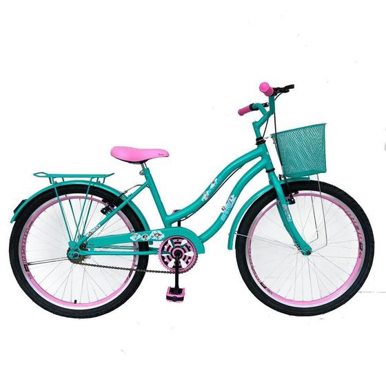 Imagem de Bicicleta Aro 24 Feminina Jady Cecy Menina Com Cestinha Freio V Brake Rodas Alumínio Aero Resistente