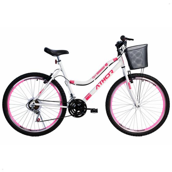 Bicicleta Athor Bike Musa Aro 24 Rígida 18 Marchas - Branco/rosa