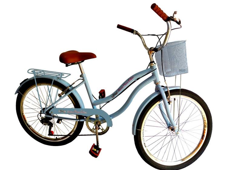 Imagem de Bicicleta aro 24 menina vintage 6v com cesta de metal azulbb