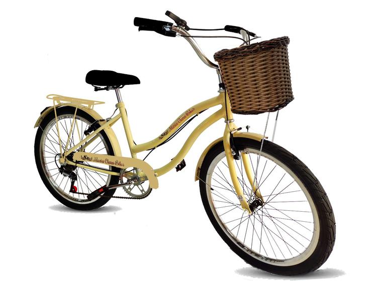Imagem de Bicicleta aro 24 retrô vintage feminina cesta 6 marchas bege