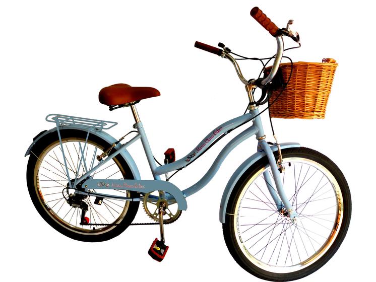 Imagem de Bicicleta Aro 24 Retrô Vintage feminina com cesta vime azul bb