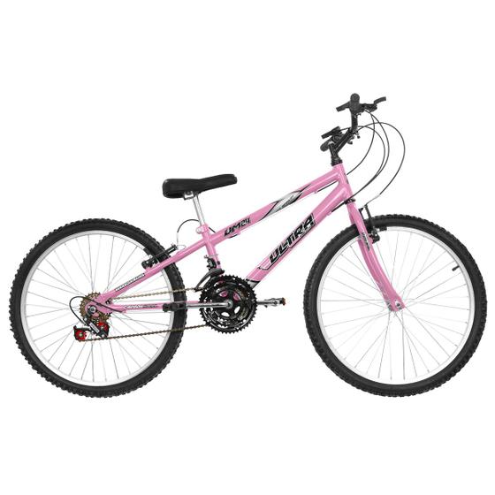 Bicicleta Ultra Bikes Pro Tork Rebaixada Aro 24 Rígida 18 Marchas - Branco/rosa