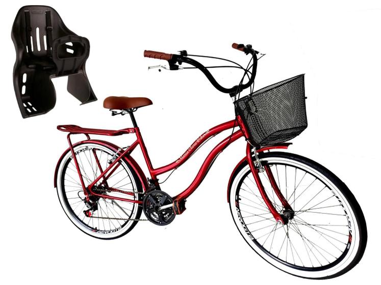 Imagem de Bicicleta aro 26 Com Cadeirinha traseira  Retrô 18v c/ cesta