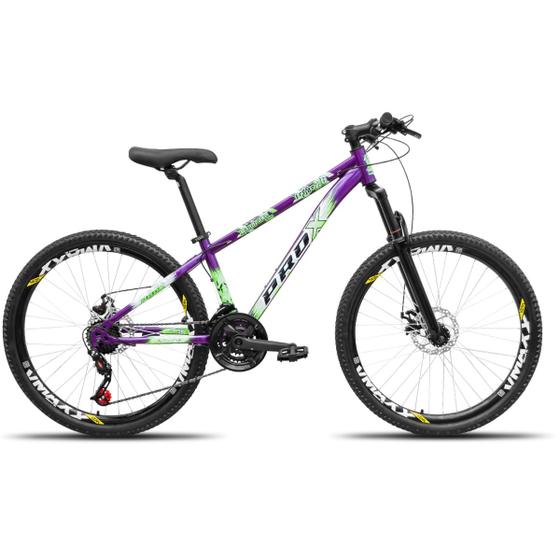 Imagem de Bicicleta aro 26 Freeride PRO X Mandrake Hiten 21 Velocidades Freio a Disco Aros Vmaxx Laranja Adesivo Azul e Amarelo