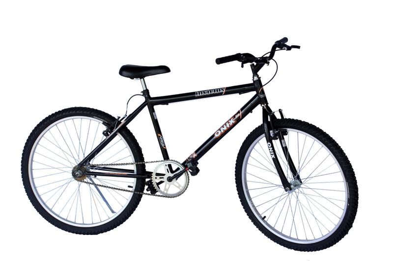 Imagem de Bicicleta aro 26 mtb onix sem marchas cor preto adesivo laranja