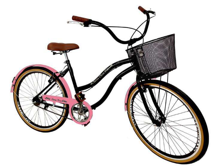 Imagem de Bicicleta Aro 26 passeio sem marchas com cesta Preto rosa