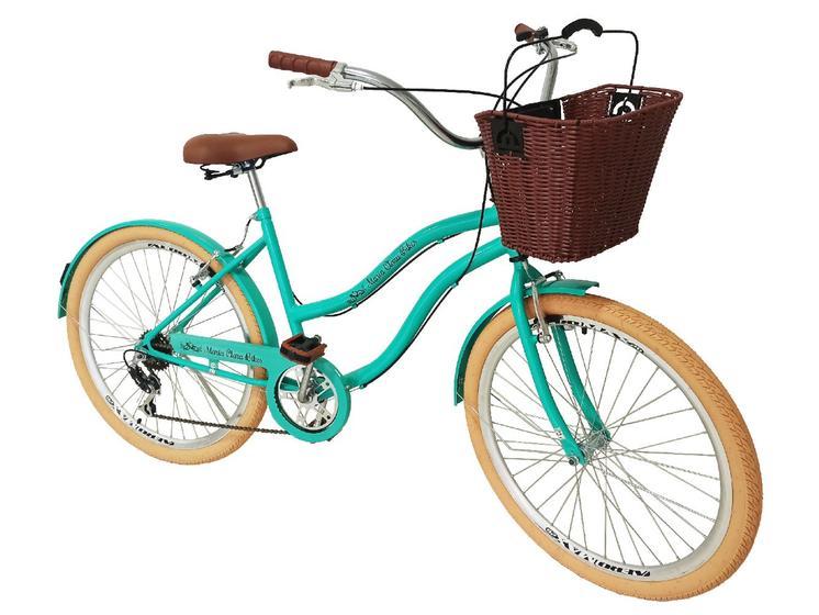 Imagem de Bicicleta Aro 26 retro 6v Cesta vime sintético Verde