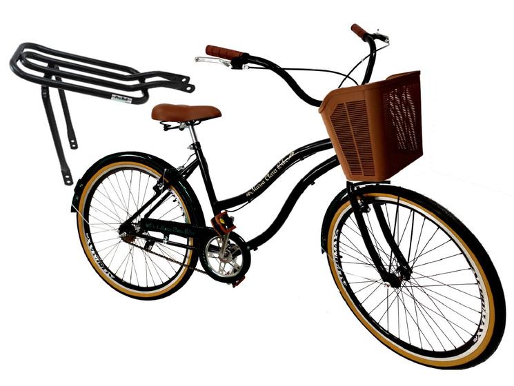 Imagem de Bicicleta Aro 26 Retrô  Cesta Reforçada Bagageiro Preto