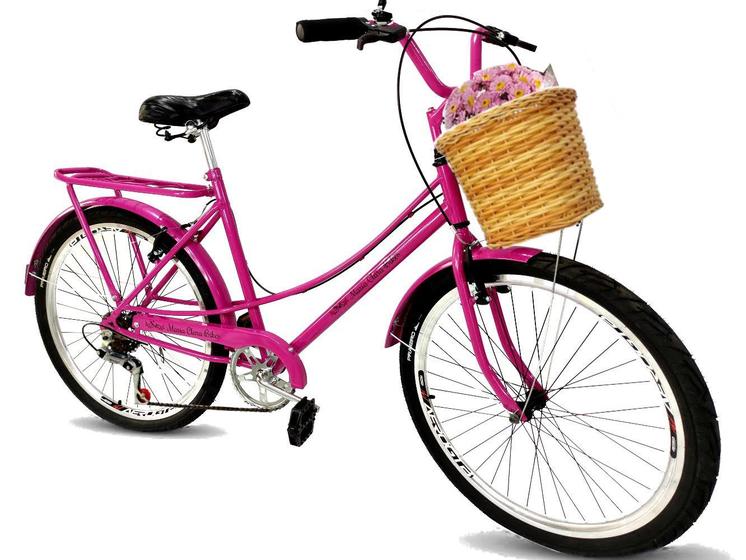 Imagem de Bicicleta Aro 26 retrô tipo ceci cesta 6 marchas mary pink