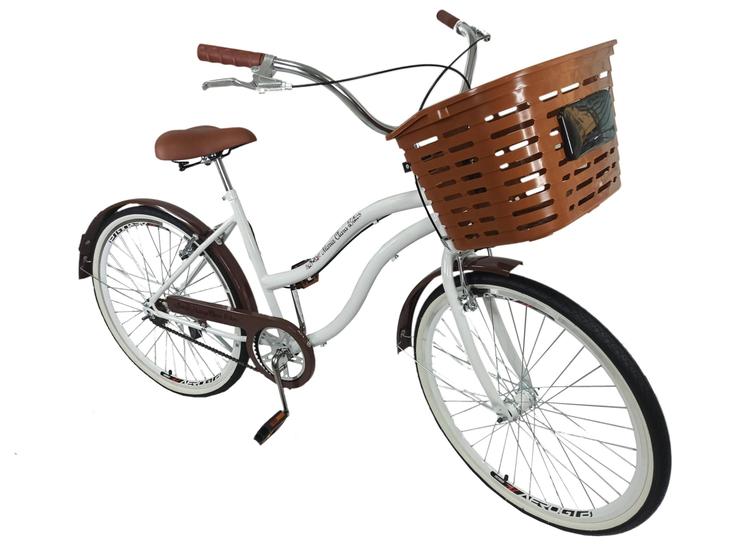 Imagem de Bicicleta aro 26 retrô urbano s/ marcha cesta grande branco