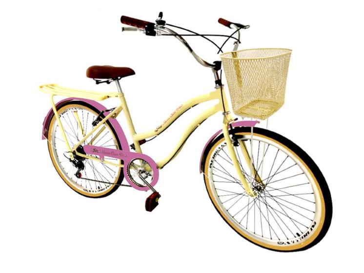 Imagem de Bicicleta aro 26 retrô vintage bagageiro 6v cesta metal bege