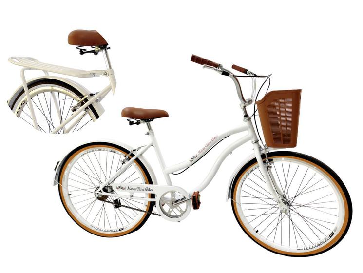 Imagem de Bicicleta Aro 26 Retrô Vintage Cesta e Bagageiro Branco