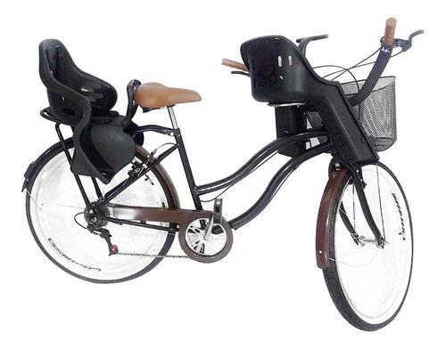 Bicicleta Aro 26 Retrô Vintage Com Par De Cadeirinhas Preto Menor preço em Bicicleta Aro 26 Retrô Vintage Com Par De Cadeirinhas Preto