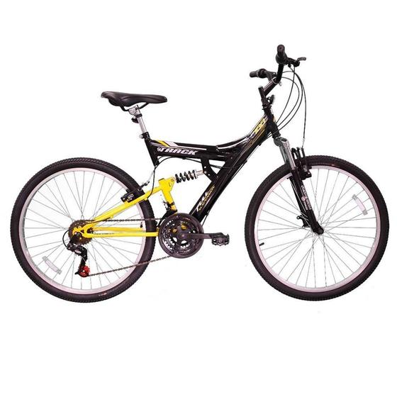 Imagem de Bicicleta Aro 26 TB100/PA 18 Marcha Dupla Suspensão Preta/Amarela - Track Bikes