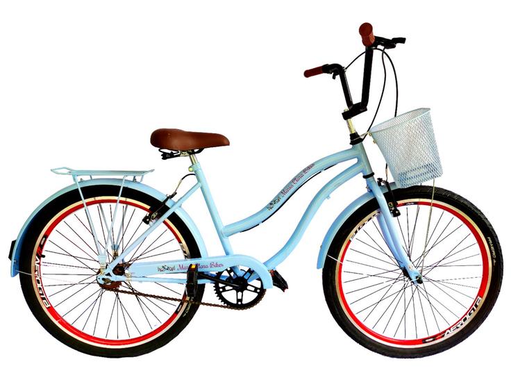 Imagem de Bicicleta aro 26 urbana retrô com cestinha sem marchas azul