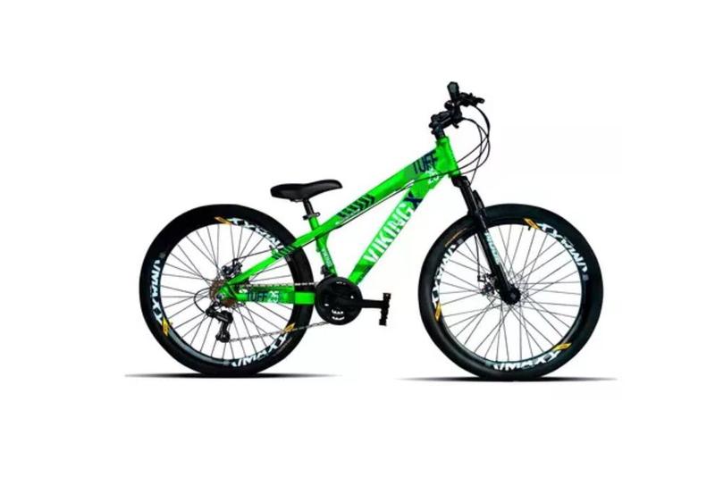 Imagem de Bicicleta Aro 26 Vikingx Tuff 21v Alumínio Câmbios Shimano Freio a Disco Aros Vmaxx Pretos -  Verde X25