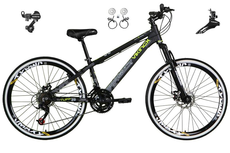 Imagem de Bicicleta Aro 26 Vikingx Tuff 21v Alumínio Câmbios Shimano Freio a Disco Hidráulicos Aros Vmaxx Pretos - Preto