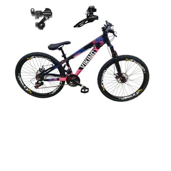 Imagem de Bicicleta Aro 26 Vikingx Tuff 25 Aluminio 21v Cambio Shimano Traseiro Dianteiro  Mtb Freeride Suspensão Dianteira Unissex