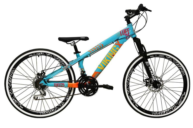 Imagem de Bicicleta Aro 26 Vikingx Tuff Azul com Laranja 21v Alumínio Freio a Disco Aros Vmaxx Pretos