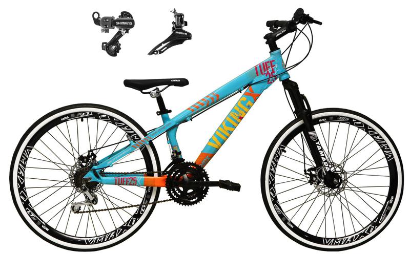 Imagem de Bicicleta Aro 26 Vikingx Tuff Azul/Laranja 21v Alumínio Câmbio Shimano Freio a Disco Aros Vmaxx Pretos