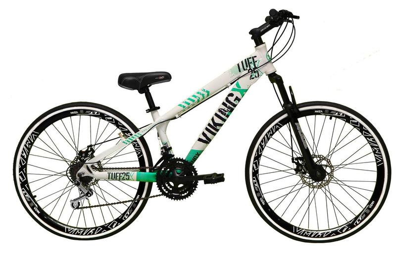 Imagem de Bicicleta Aro 26 Vikingx Tuff Branca com Verde 21v Alumínio Freio a Disco Aros Vmaxx Pretos
