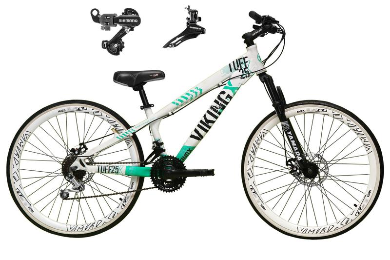 Imagem de Bicicleta Aro 26 Vikingx Tuff Branco/Verde 21v Alumínio Câmbio Shimano Freio a Disco Aros Vmaxx Brancos