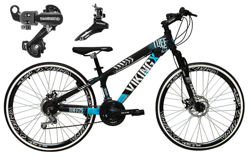 Bicicleta Aro 26 Vikingx Tuff Preto/Azul 21v Alumínio Câmbio Shimano Freio a Disco Aros Vmaxx Preto Menor preço em Bicicleta Aro 26 Vikingx Tuff Preto/Azul 21v Alumínio Câmbio Shimano Freio a Disco Aros Vmaxx Preto