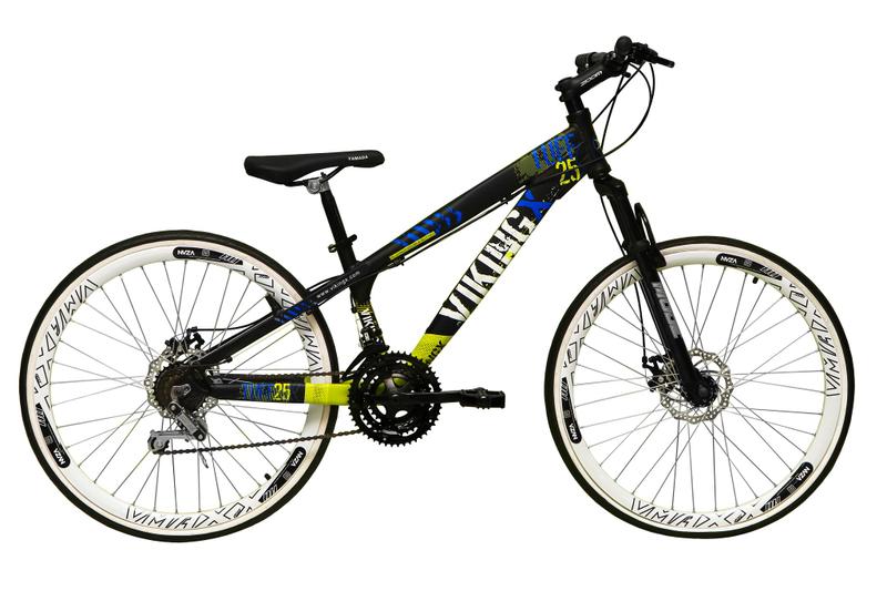 Imagem de Bicicleta Aro 26 Vikingx Tuff Preto com Amarelo 21v Alumínio Freio a Disco Aros Vmaxx Brancos