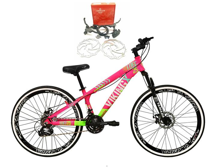 Imagem de Bicicleta Aro 26 Vikingx Tuff Rosa/Verde 21v Alumínio Freio Hidráulico a Disco Aros Vmaxx Preto