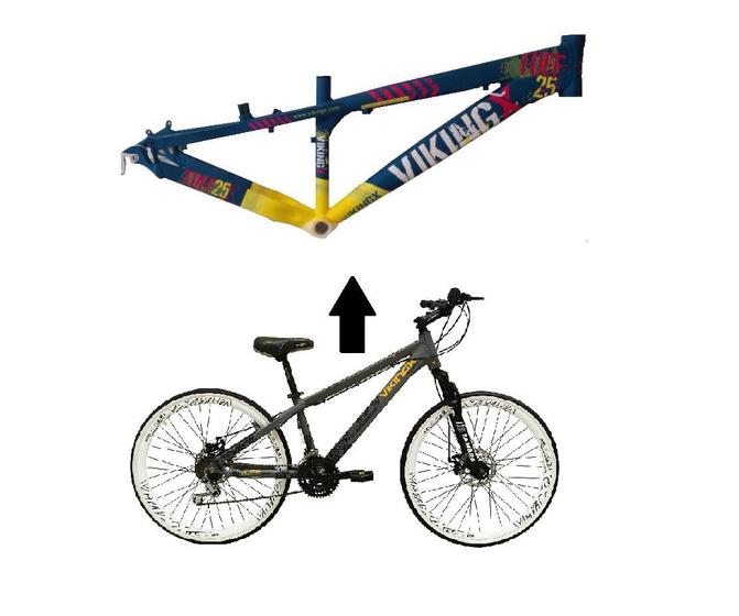 Imagem de Bicicleta Aro 26 Vikingx Tuff X25 Azul/Amarelo 21v Freio a Disco Aros Vmaxx Brancos