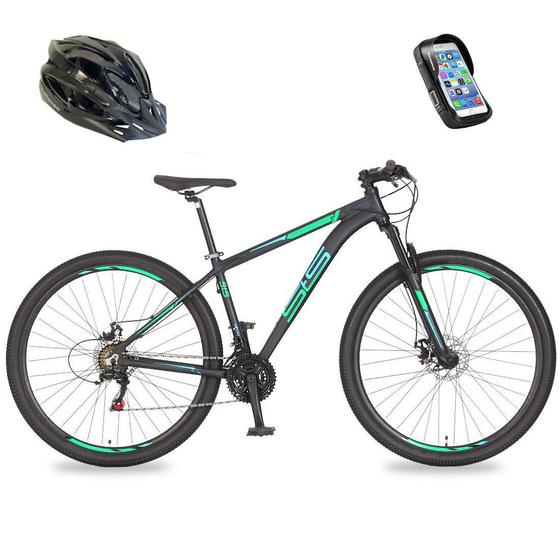 Imagem de Bicicleta Aro 29 21v Shimano Big Evolution 3.0 Preto Fosco Acqua Blue com Capacete e Bolsa