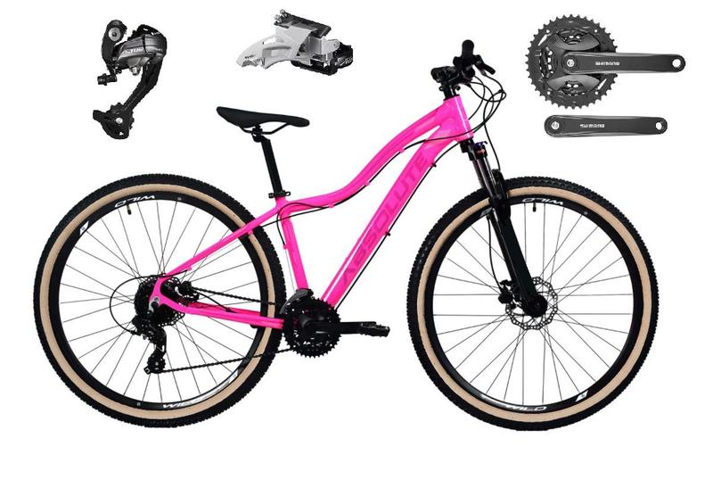 Imagem de Bicicleta Aro 29 Absolute Hera Feminina Câmbios Shimano Altus 27v Freios Hidráulicos Garfo com Trava no Guidão Pneu com Faixa Bege - Rosa