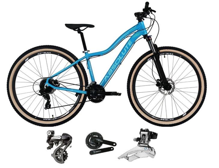 Imagem de Bicicleta aro 29 Absolute Hera Feminina Shimano Altus 24V Freio a Disco Hidráulico Garfo com Trava Pneus Faixa Bege - Azul