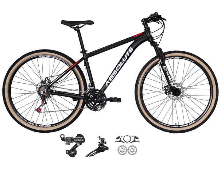 Imagem de Bicicleta aro 29 Absolute Nero 4 Cabeamento Interno 24v Câmbios Shimano Freios Hidráulicos Garfo com Suspensão Pneu Faixa Bege - Preto/Vermelho