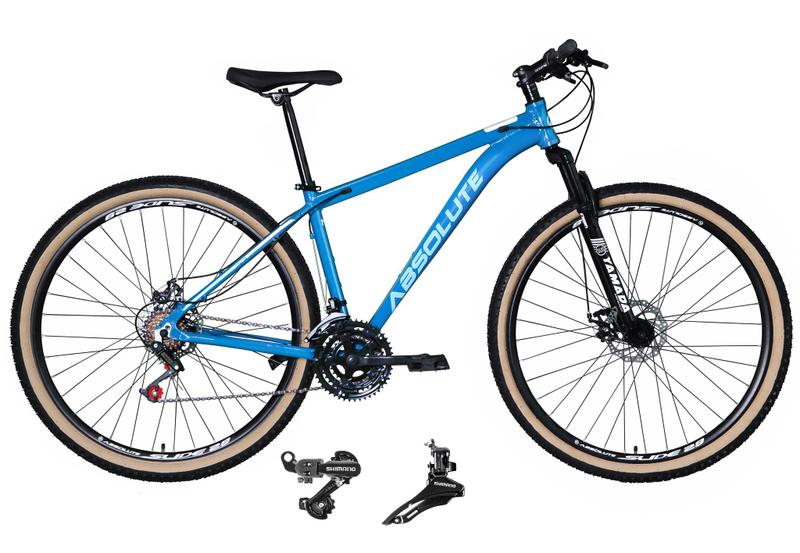 Imagem de Bicicleta Aro 29 Absolute Nero 4 Cabeamento Interno 24v Câmbios Shimano Garfo Suspensão Pneus Faixa Bege - Azul