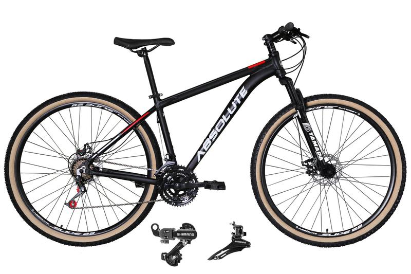 Imagem de Bicicleta Aro 29 Absolute Nero 4 Cabeamento Interno 24v Câmbios Shimano Garfo Suspensão Pneus Faixa Bege - Preto/Vermelho