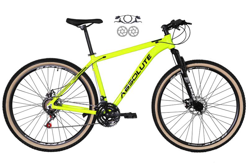 Imagem de Bicicleta Aro 29 Absolute Nero 4 Cabeamento Interno 24v Freios a Disco Hidráulicos Garfo Suspensão Pneu com Faixa Bege - Amarelo