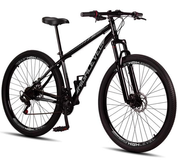 Bicicleta Aro 29 Aço Carbono Highlevel Freios a Disco Suspensão 21 marchas - Highlevel Bikes Imagem de Bicicleta Aro 29 Aço Carbono Highlevel Freios a Disco Suspensão 21 marchas