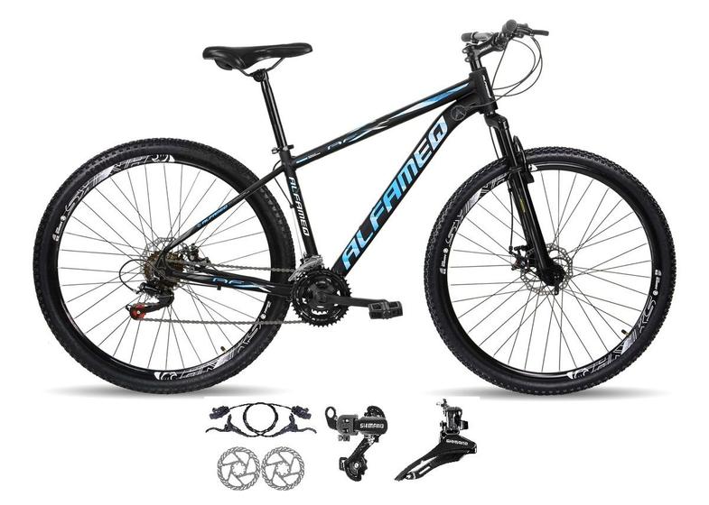 Imagem de Bicicleta Aro 29 Alfameq AFX 21v Alumínio Câmbios Shimano Freio Disco Hidráulico Garfo Suspensão - Preto/Azul