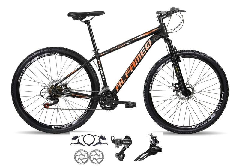 Imagem de Bicicleta Aro 29 Alfameq AFX 21v Alumínio Câmbios Shimano Freio Disco Hidráulico Garfo Suspensão - Preto/Laranja