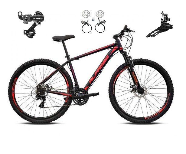 Imagem de Bicicleta Aro 29 Alfameq Atx 21v Câmbios Shimano Freio a Disco Hidráulico Alumínio Garfo Com Suspensão - Preto/Vermelho