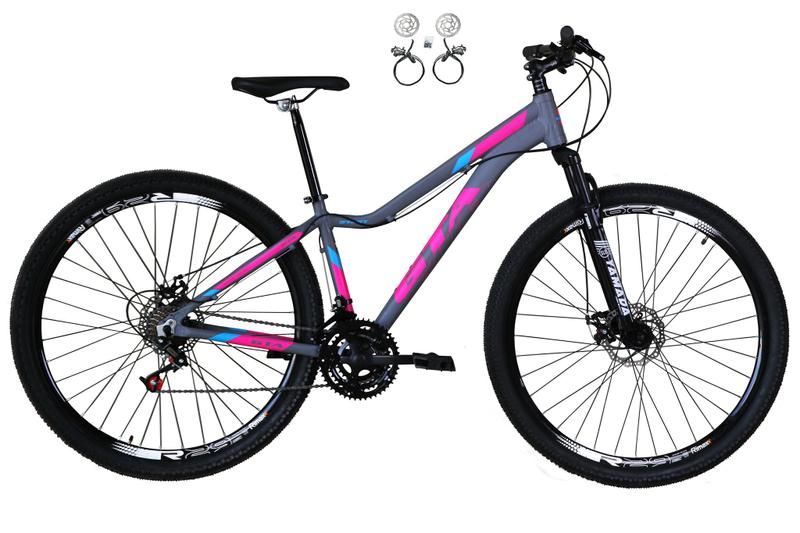 Imagem de Bicicleta Aro 29 Feminina Gta Start 21v Freio a Disco Hidráulico Alumínio Garfo Suspensão - Cinza/Rosa