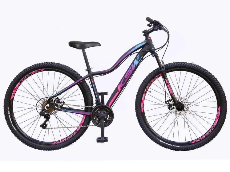 Imagem de Bicicleta Aro 29 Feminina Ksw Mwza 21v Alumínio Freio Disco Garfo Suspensão Preto/Roxo/Azul