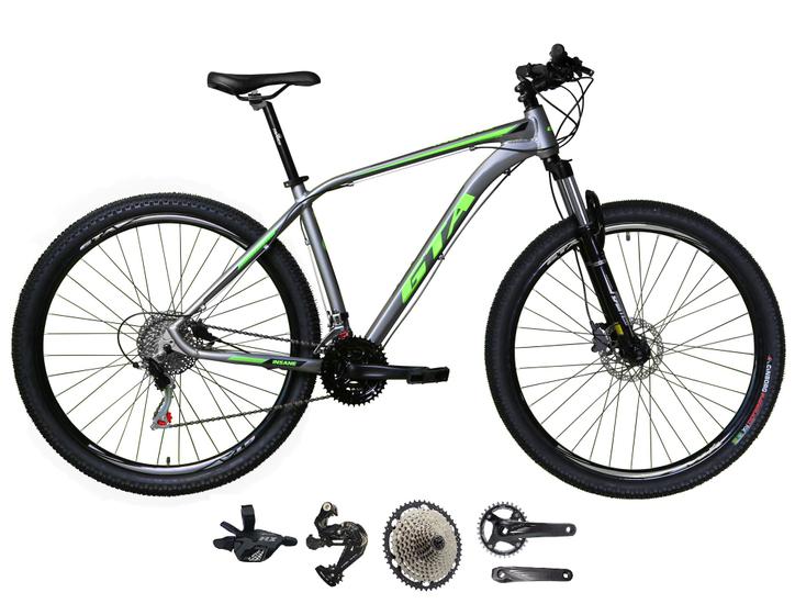 Imagem de Bicicleta Aro 29 Gta Insane 12v Garfo com Trava K7 11/50 Freios Hidráulicos Kit 1x12 - Verde/Cinza